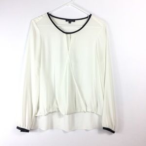 Adrianna Papell Off White Black Sheer Long Sleeves High-Low Blouse